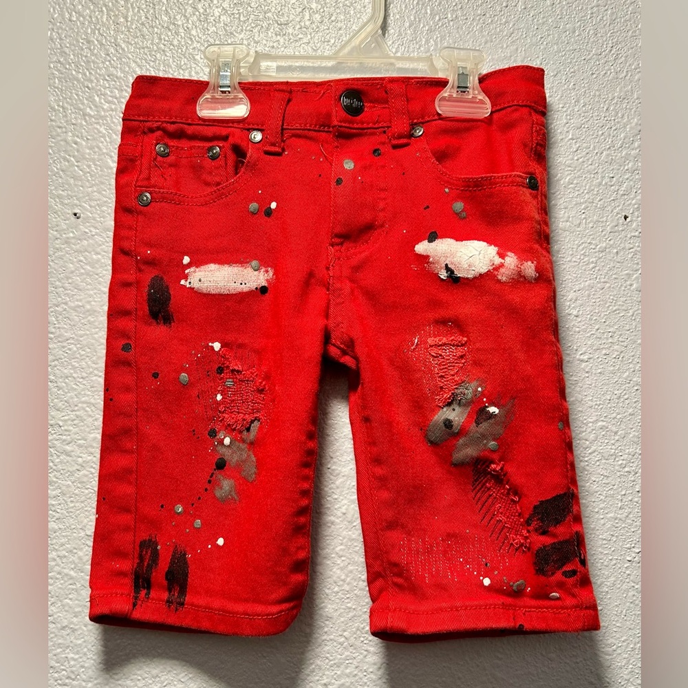 Kids Red Paint-Splatter Shorts